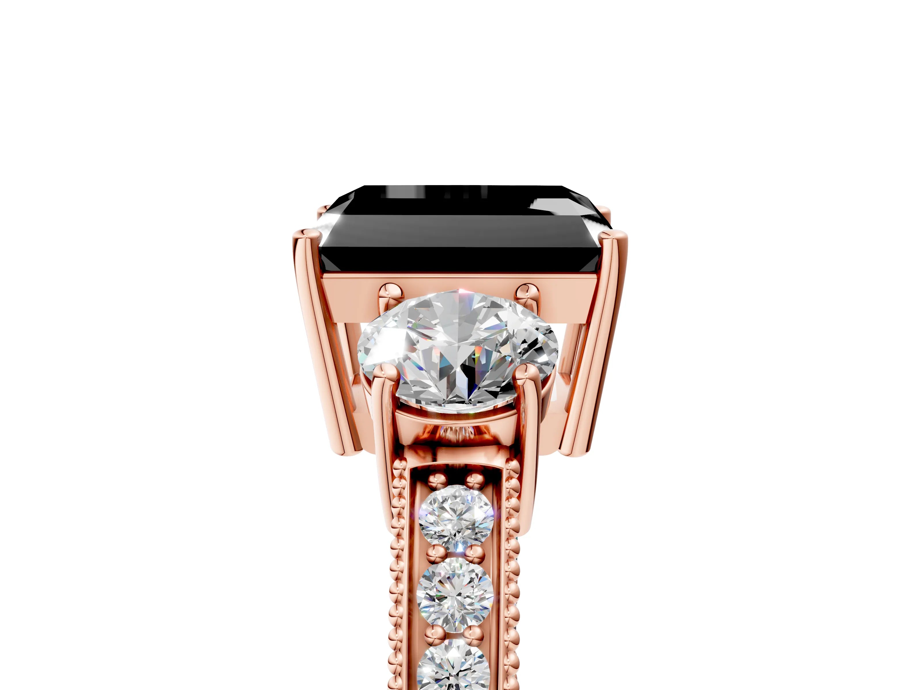 Rose gold Fancy Black Radiant Cut Three-Stone Diamond Ring with Pavé Band and Four-Prong Setting_5