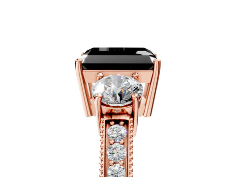 Rose gold Fancy Black Radiant Cut Three-Stone Diamond Ring with Pavé Band and Four-Prong Setting_5
