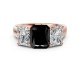 Rose gold Fancy Black Radiant Cut Three-Stone Diamond Ring with Prong Setting on a Classic Band_12