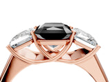 Rose gold Fancy Black Radiant Cut Three-Stone Diamond Ring with Prong Setting on a Classic Band_16