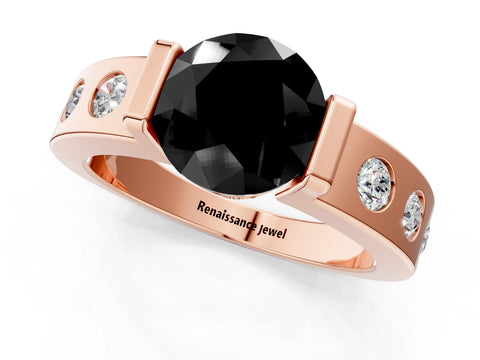 Rose gold Fancy Black Round Cut Brilliant Channel-Set Diamond Ring with Bezel Prong Setting_1