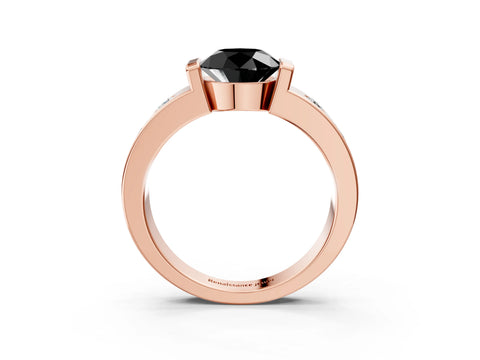 Rose gold Fancy Black Round Cut Brilliant Channel-Set Diamond Ring with Bezel Prong Setting_3