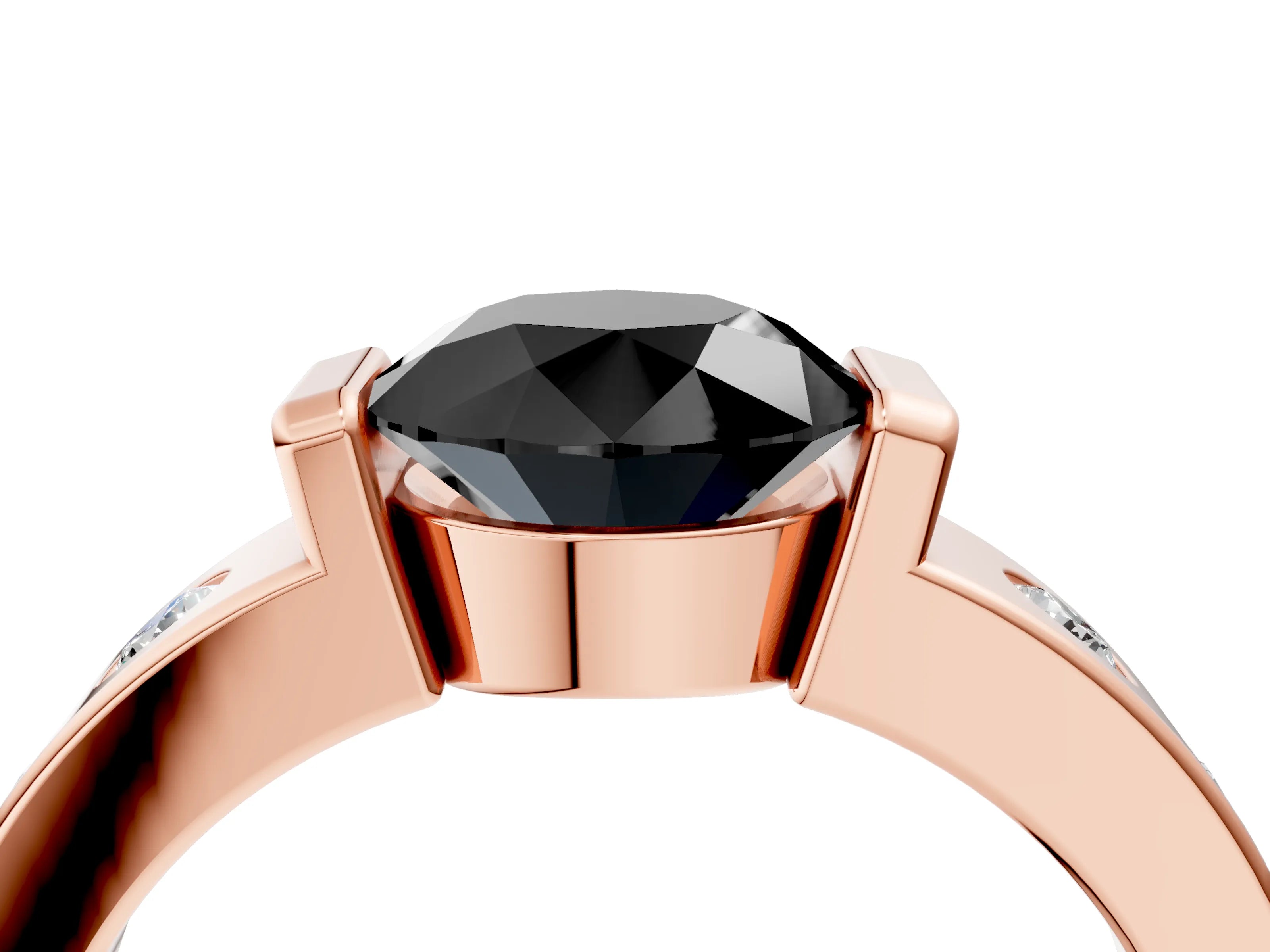 Rose gold Fancy Black Round Cut Brilliant Channel-Set Diamond Ring with Bezel Prong Setting_4