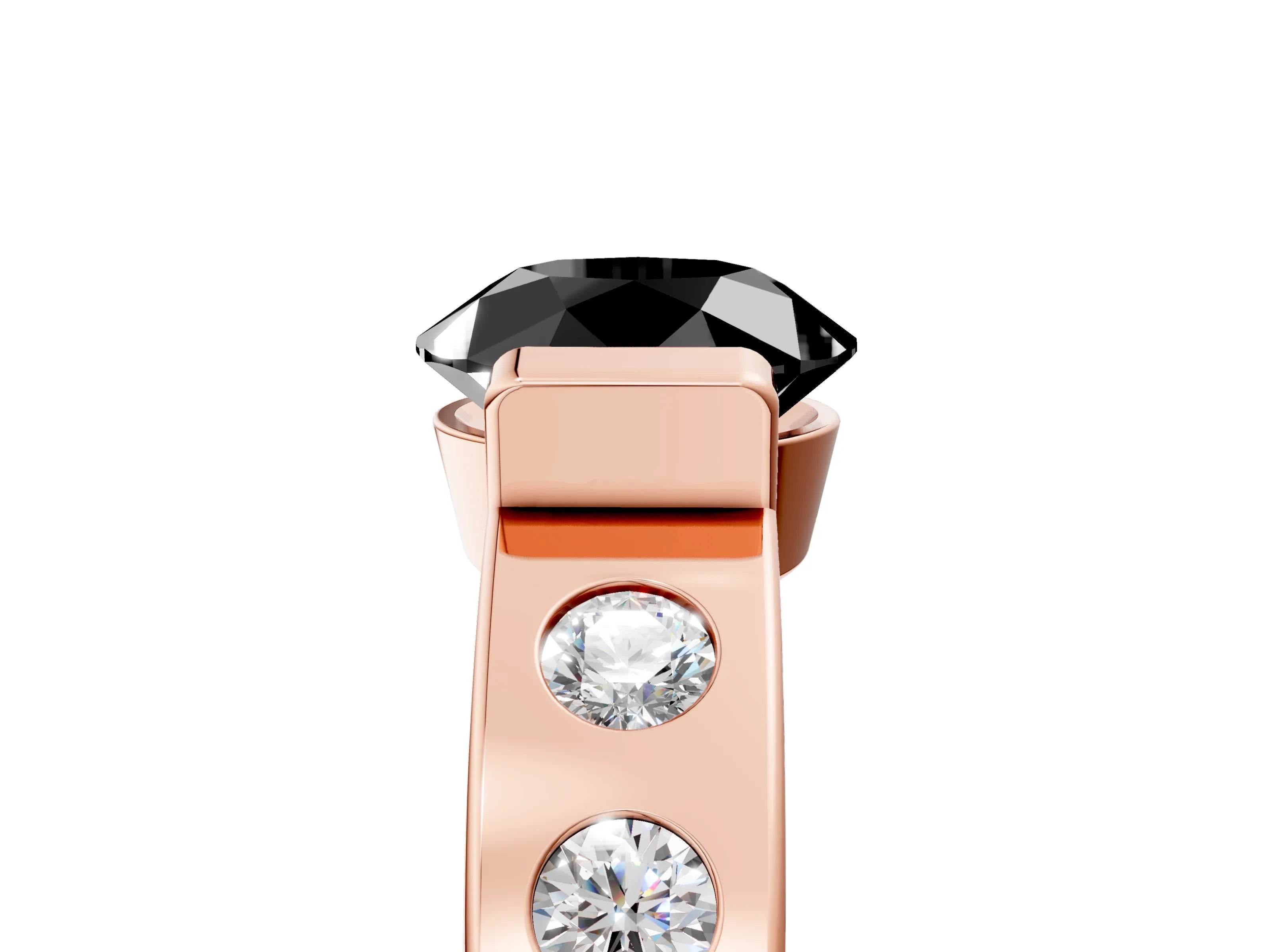 Rose gold Fancy Black Round Cut Brilliant Channel-Set Diamond Ring with Bezel Prong Setting_5