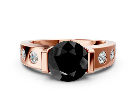 Rose gold Fancy Black Round Cut Brilliant Channel-Set Diamond Ring with Bezel Prong Setting