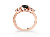 Rose gold Fancy Black Round Cut Brilliant Diamond Cluster Accent Solitaire Ring with Prong Setting_3