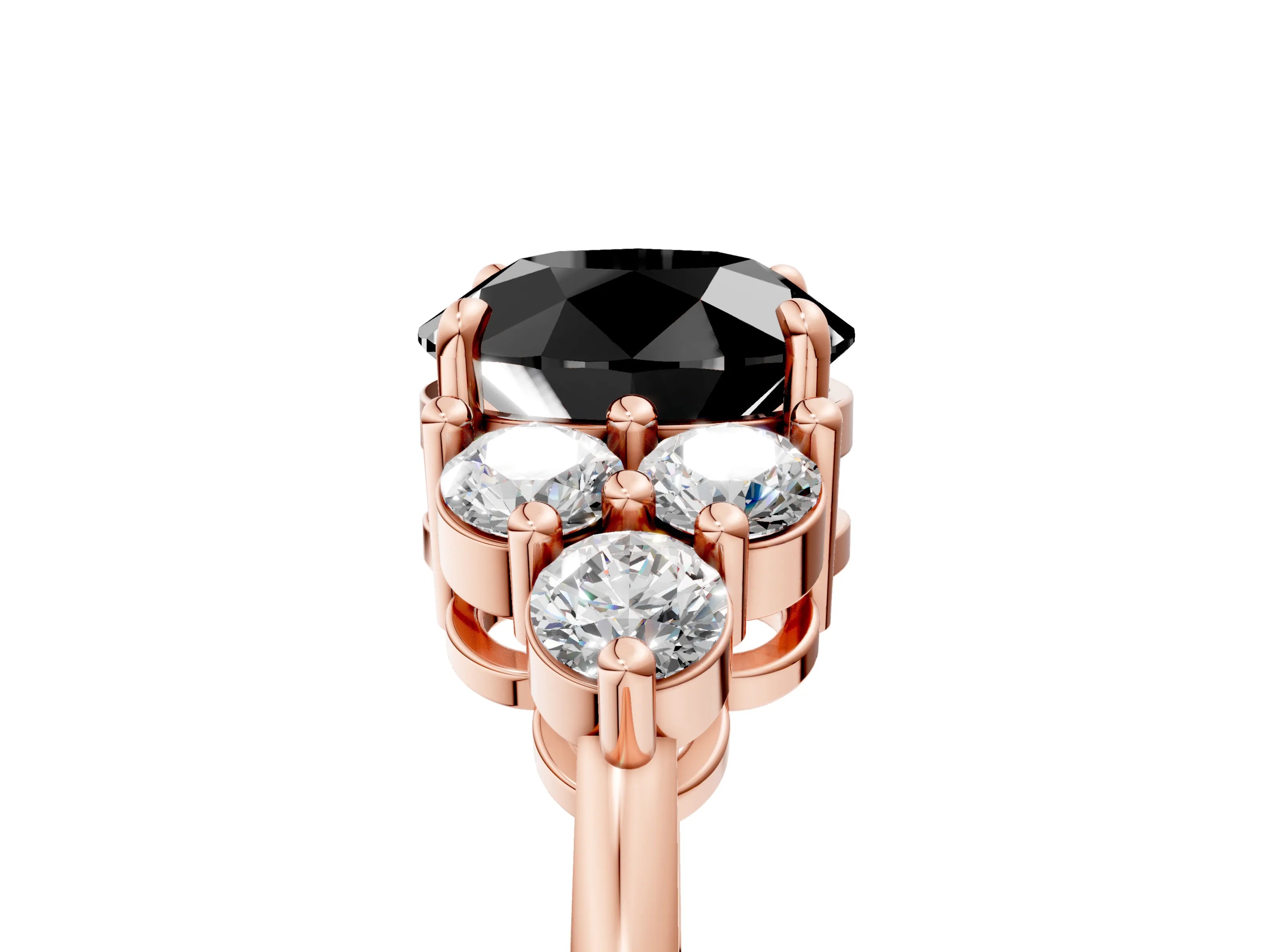 Rose gold Fancy Black Round Cut Brilliant Diamond Cluster Accent Solitaire Ring with Prong Setting_5