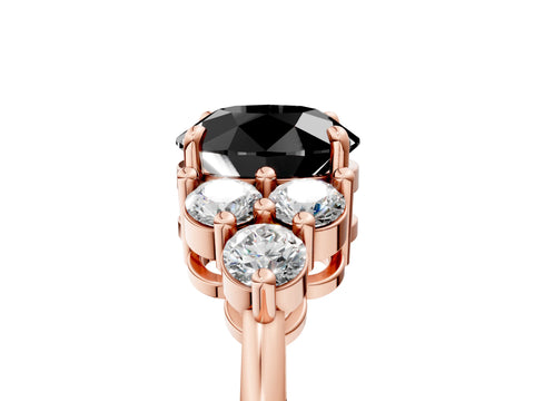 Rose gold Fancy Black Round Cut Brilliant Diamond Cluster Accent Solitaire Ring with Prong Setting_5