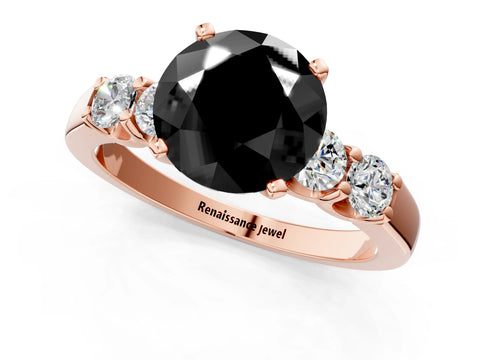 Rose gold Fancy Black Round Cut Brilliant Diamond Five-Stone Engagement Ring with Prong Setting on a Classic Band_4