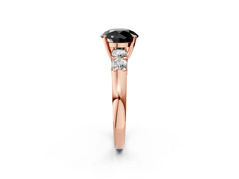 Rose gold Fancy Black Round Cut Brilliant Diamond Five-Stone Engagement Ring with Prong Setting on a Classic Band_5