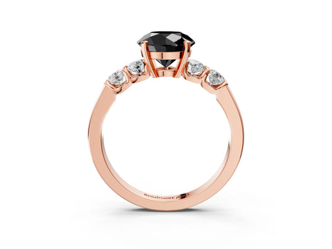 Rose gold Fancy Black Round Cut Brilliant Diamond Five-Stone Engagement Ring with Prong Setting on a Classic Band_6