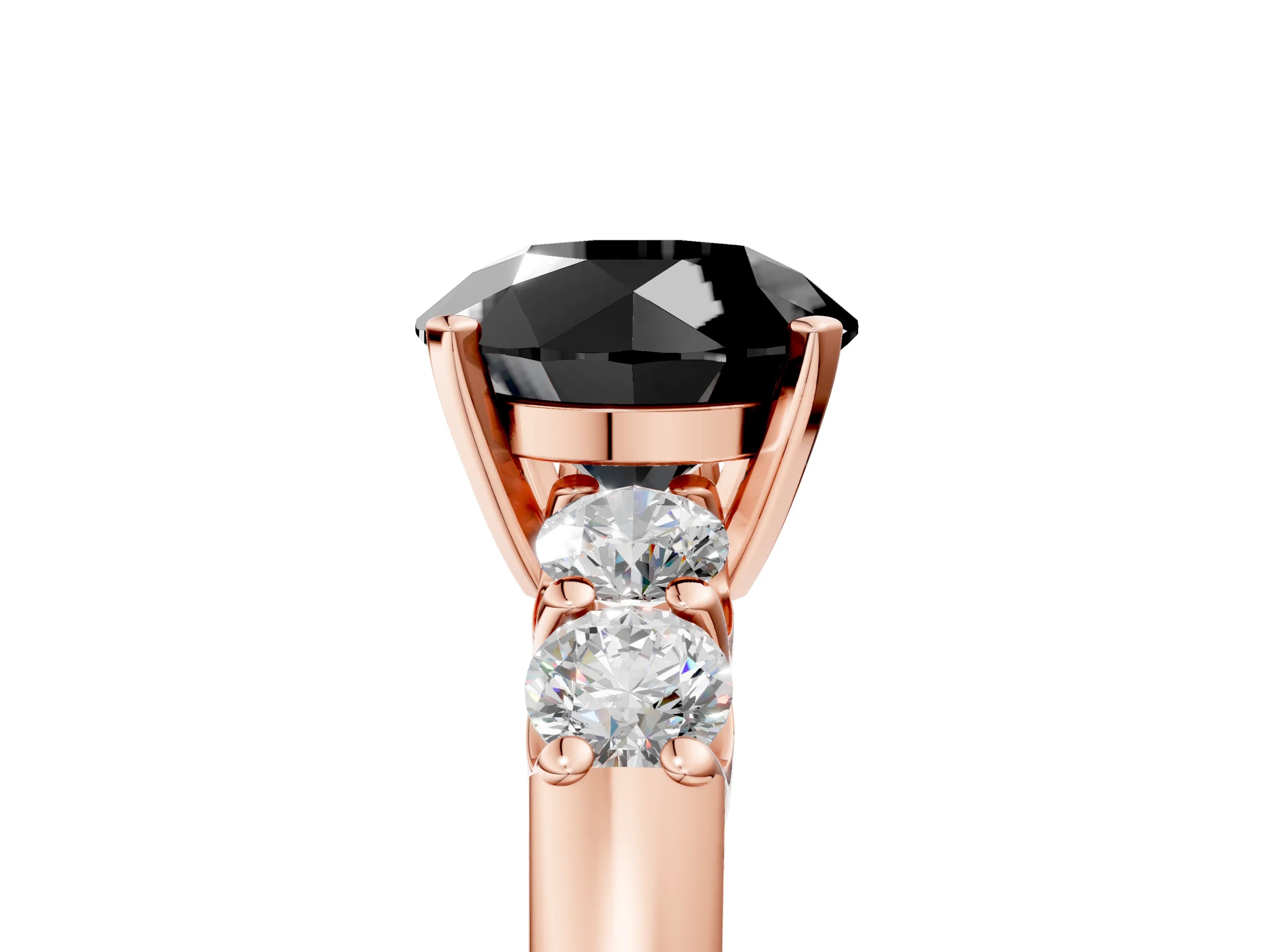 Rose gold Fancy Black Round Cut Brilliant Diamond Five-Stone Engagement Ring with Prong Setting on a Classic Band_8