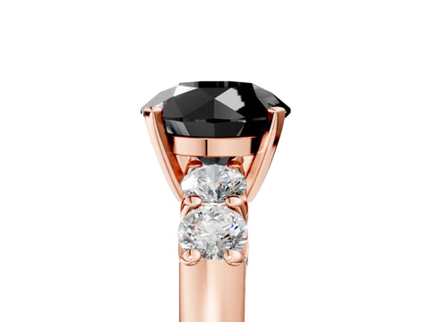 Rose gold Fancy Black Round Cut Brilliant Diamond Five-Stone Engagement Ring with Prong Setting on a Classic Band_8
