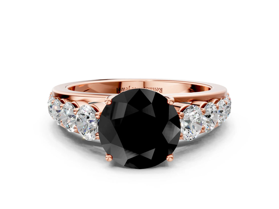 Rose gold Fancy Black Round Cut Brilliant Diamond Pavé Band with Six-Prong Setting_12