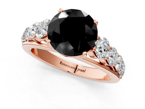 Rose gold Fancy Black Round Cut Brilliant Diamond Pavé Band with Six-Prong Setting_1