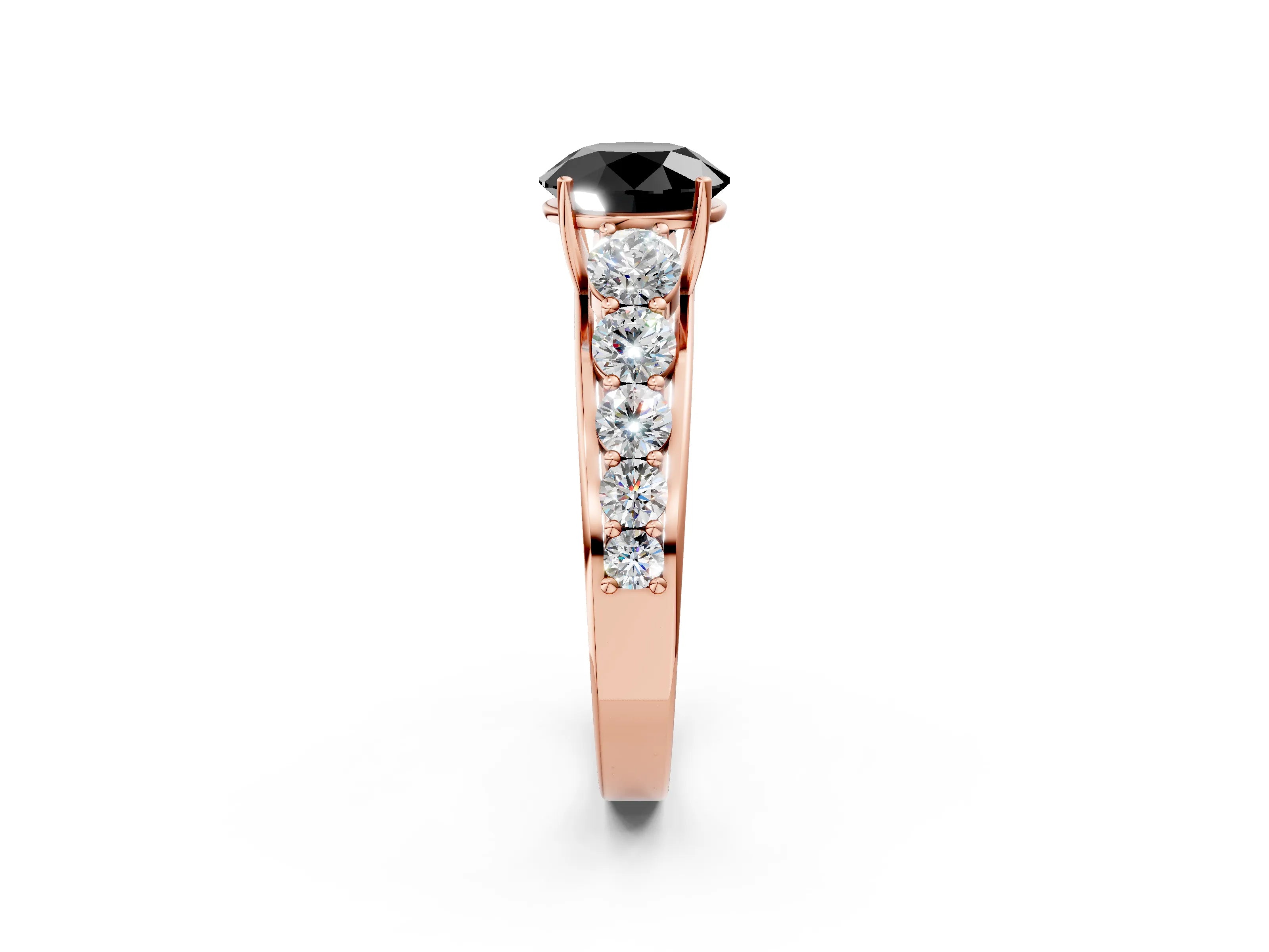 Rose gold Fancy Black Round Cut Brilliant Diamond Pavé Band with Six-Prong Setting_2