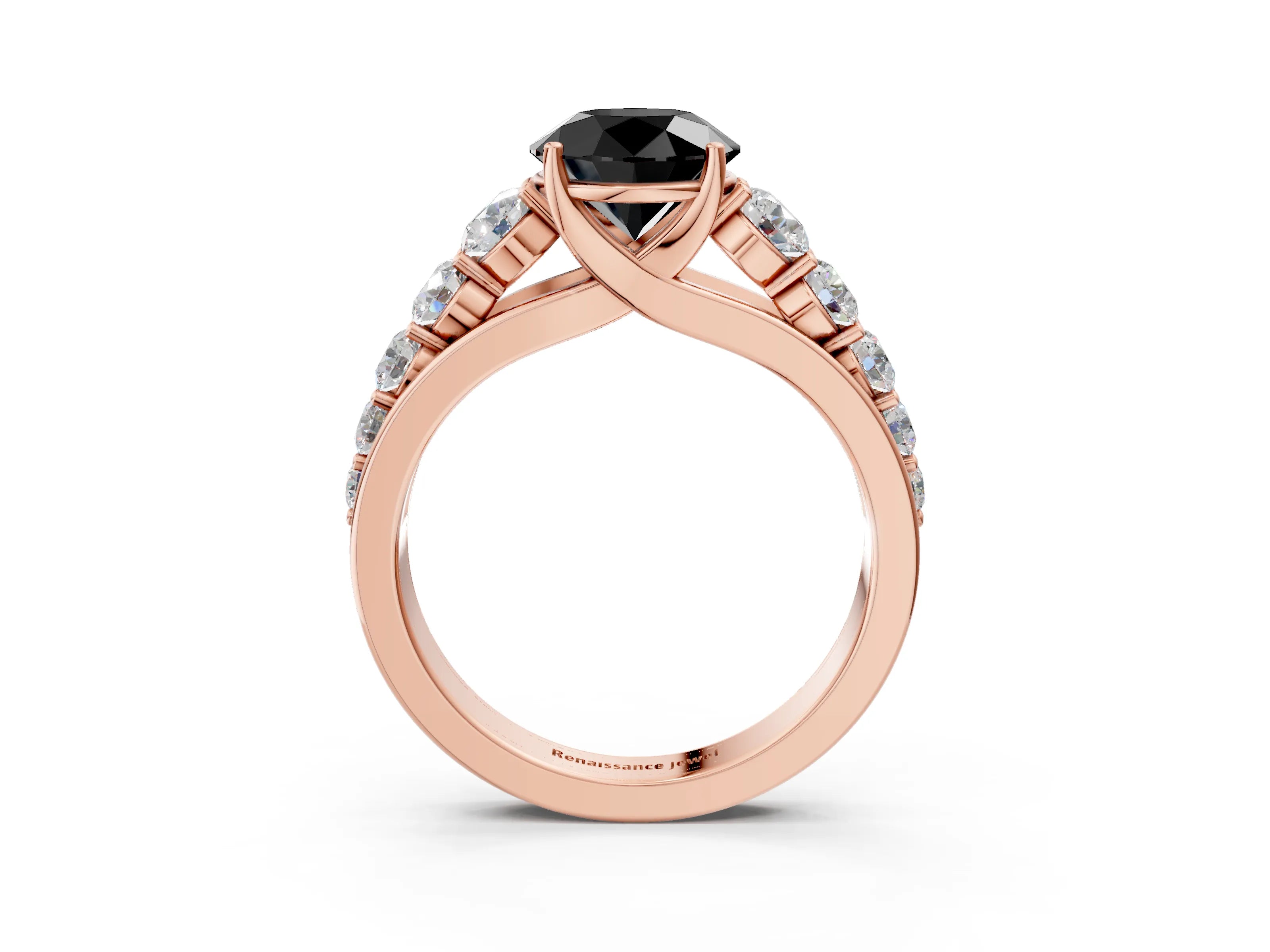 Rose gold Fancy Black Round Cut Brilliant Diamond Pavé Band with Six-Prong Setting_3