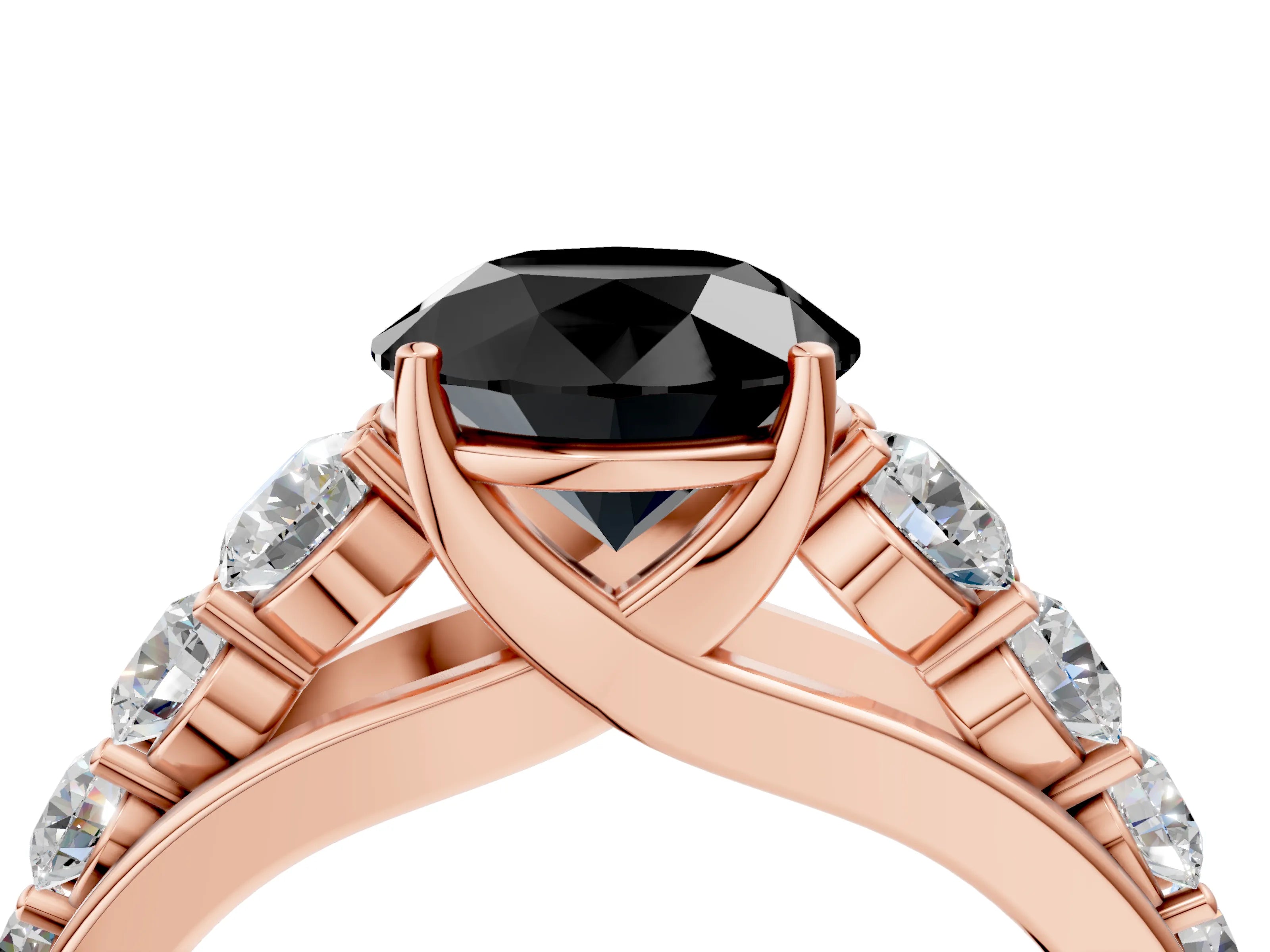 Rose gold Fancy Black Round Cut Brilliant Diamond Pavé Band with Six-Prong Setting_4