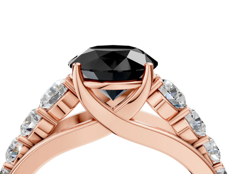 Rose gold Fancy Black Round Cut Brilliant Diamond Pavé Band with Six-Prong Setting_4