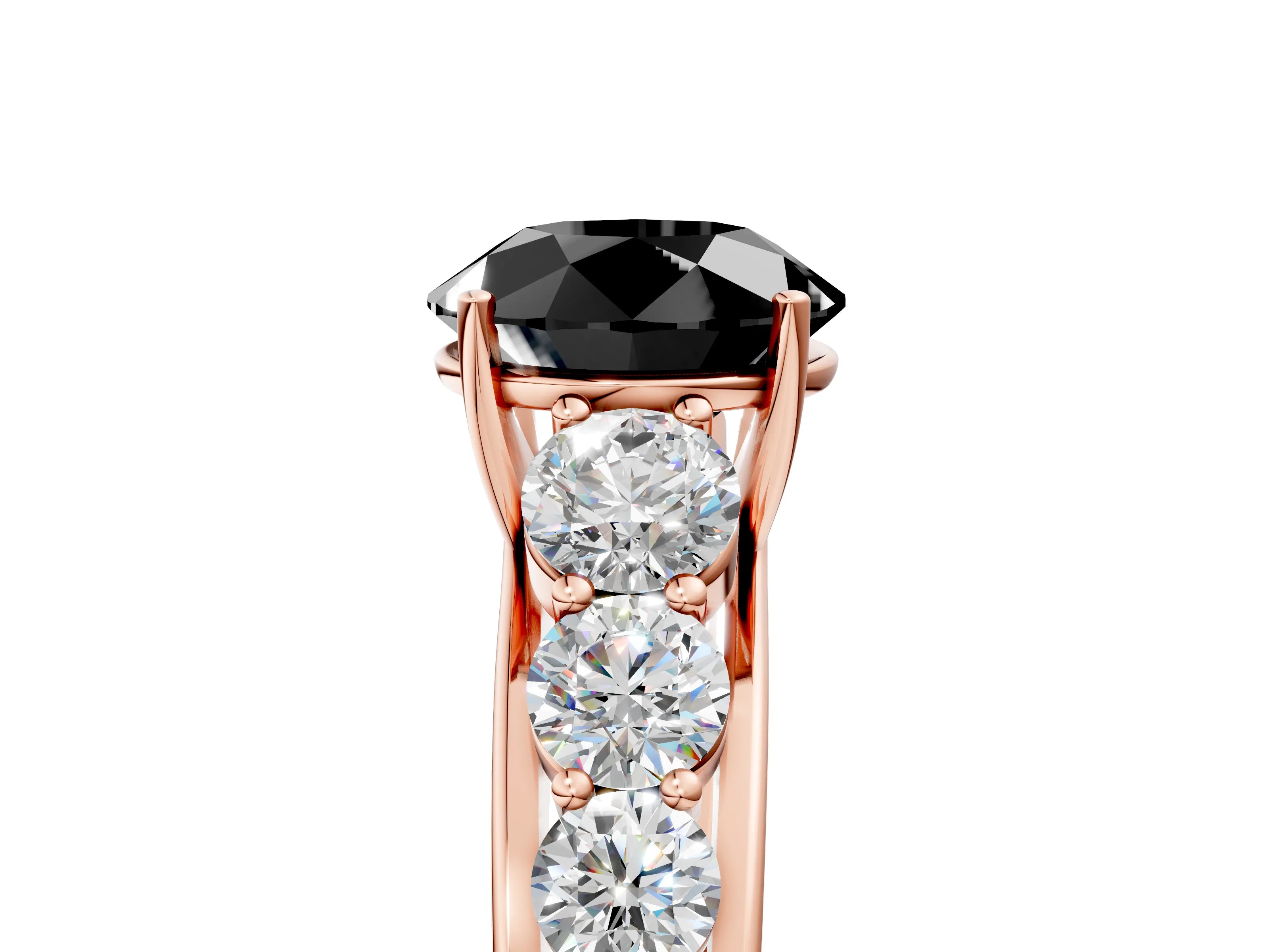 Rose gold Fancy Black Round Cut Brilliant Diamond Pavé Band with Six-Prong Setting_5