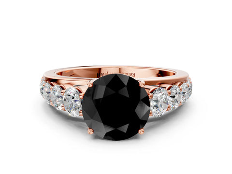 Rose gold Fancy Black Round Cut Brilliant Diamond Pavé Band with Six-Prong Setting