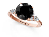 Rose gold Fancy Black Round Cut Brilliant Diamond Solitaire Ring with Pear Side Stones and Four-Prong Setting_4