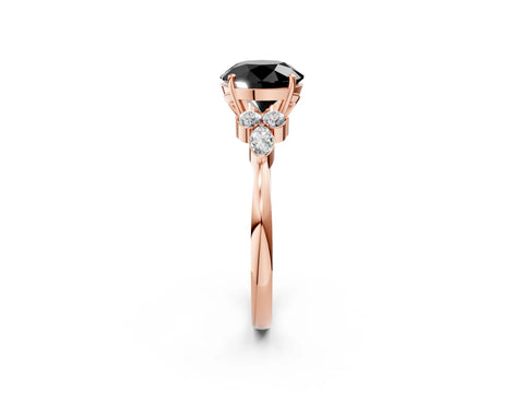 Rose gold Fancy Black Round Cut Brilliant Diamond Solitaire Ring with Pear Side Stones and Four-Prong Setting_5
