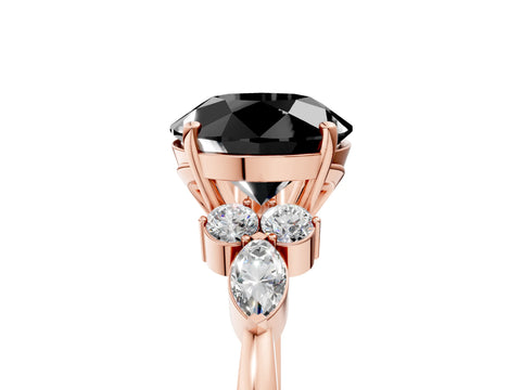 Rose gold Fancy Black Round Cut Brilliant Diamond Solitaire Ring with Pear Side Stones and Four-Prong Setting_8