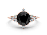 Rose gold Fancy Black Round Cut Brilliant Diamond with Cluster Setting on a Beaded Band and Four-Prong Setting