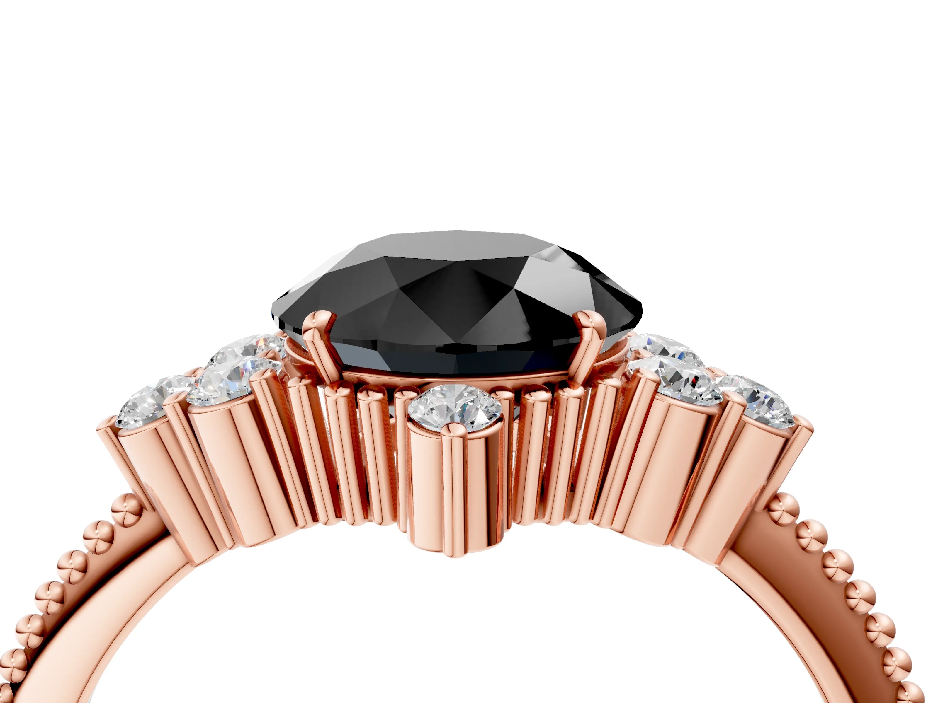 Rose gold Fancy Black Round Cut Brilliant Diamond with Cluster Setting on a Beaded Band and Four-Prong Setting_4