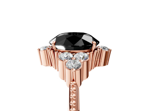 Rose gold Fancy Black Round Cut Brilliant Diamond with Cluster Setting on a Beaded Band and Four-Prong Setting_5