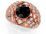 Rose gold Fancy Black Round Cut Brilliant Halo Pave Diamond Milgrain Ring_1