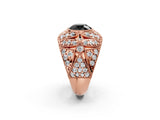 Rose gold Fancy Black Round Cut Brilliant Halo Pave Diamond Milgrain Ring_2