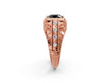 Rose gold Fancy Black Round Cut Brilliant Milgrain Filigree Diamond Ring with Square Prong Setting_2
