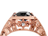 Rose gold Fancy Black Round Cut Brilliant Milgrain Filigree Diamond Ring with Square Prong Setting_4