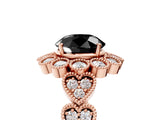 Rose gold Fancy Black Round Cut Brilliant Milgrain Pave Heart Band Solitaire Ring_5