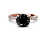 Rose gold Fancy Black Round Cut Brilliant Pavé Band Solitaire with Four-Prong Setting