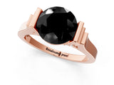 Rose gold Fancy Black Round Cut Brilliant Solitaire Diamond Ring with Channel Set Band and Bar Prong Setting_1