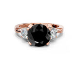 Rose gold Fancy Black Round Cut Brilliant Three-Stone Diamond Ring with Pavé Band and Four-Prong Setting_3