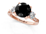 Rose gold Fancy Black Round Cut Brilliant Three-Stone Diamond Ring with Pavé Band and Four-Prong Setting_4