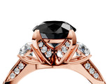 Rose gold Fancy Black Round Cut Brilliant Three-Stone Diamond Ring with Pavé Band and Four-Prong Setting_7