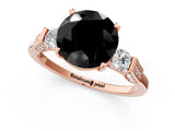 Rose gold Fancy Black Round Cut Brilliant Three-Stone Pave Band with Four-Prong Setting_1