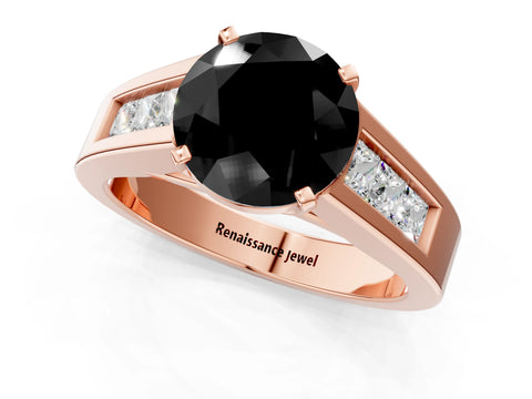 Rose gold Fancy Black Round Cut Cut Channel Set Solitaire Ring with Four-Prong Setting_1