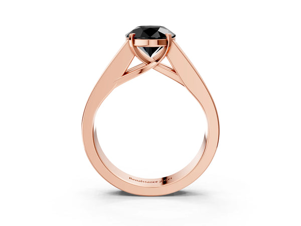 Rose Gold Round Engagement Ring Setting for Black Center with Channel-Set Princess Cut Side Accents
