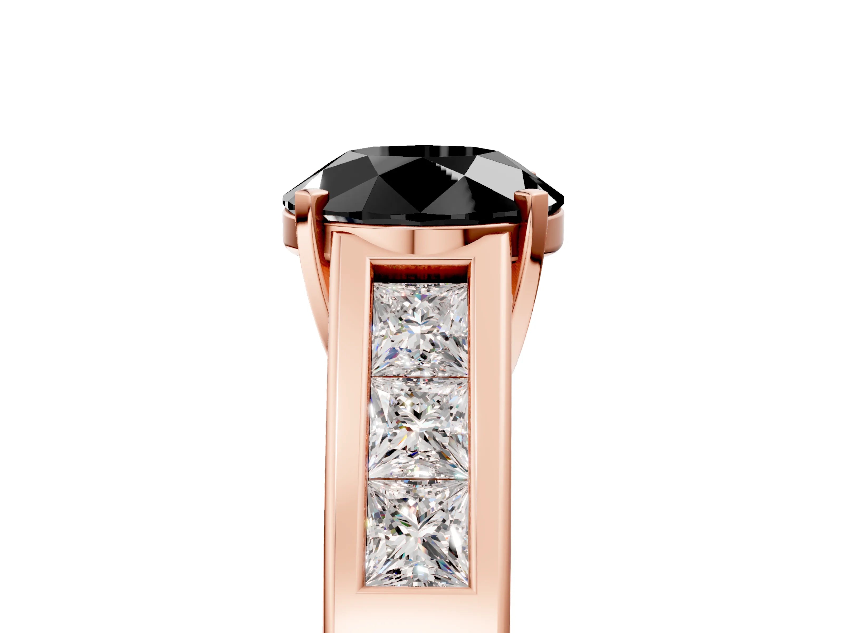 Rose gold Fancy Black Round Cut Cut Channel Set Solitaire Ring with Four-Prong Setting_5