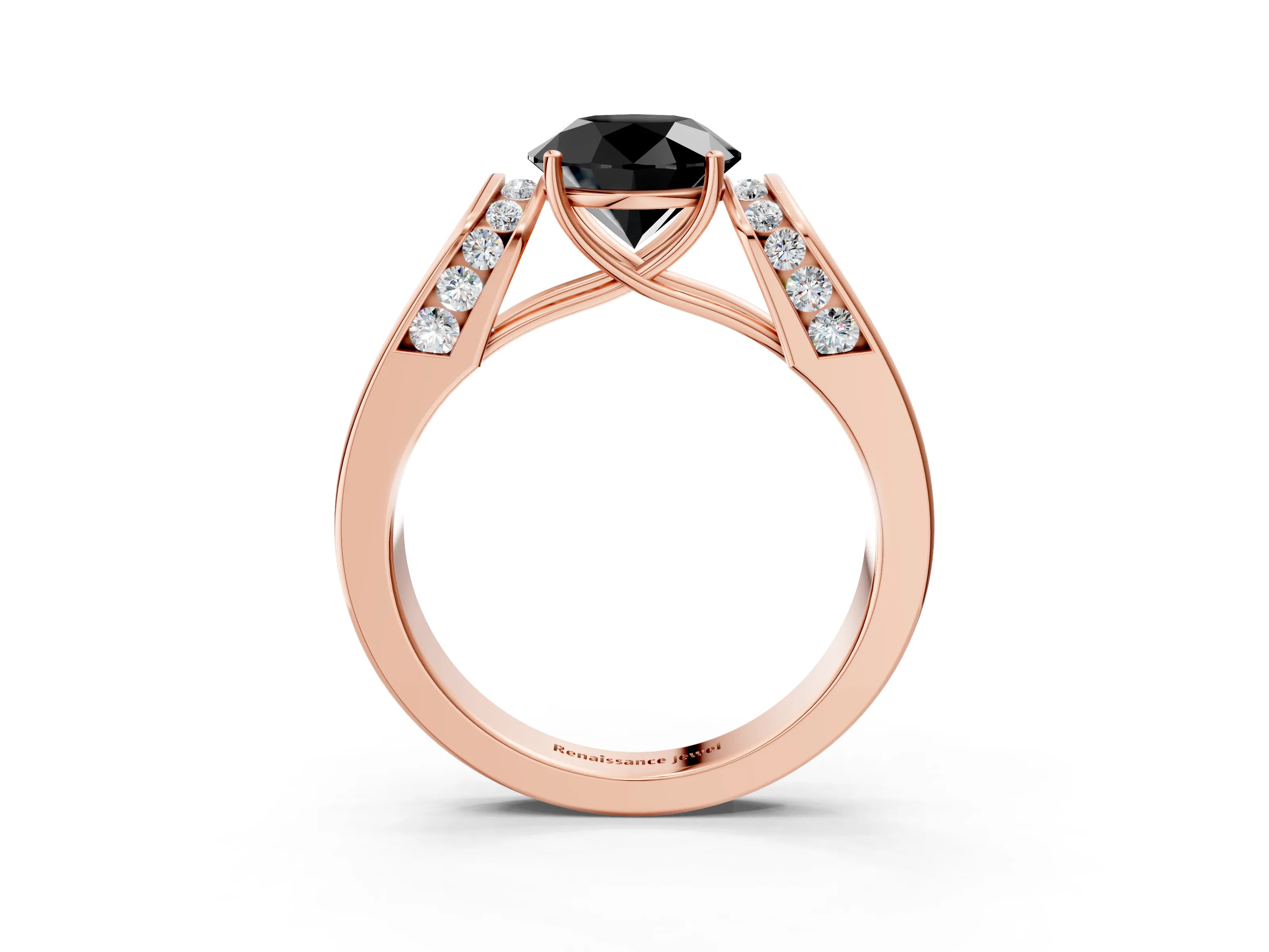Rose gold Fancy Black Round Cut Cut Diamond Channel Set Solitaire Ring with Four-Prong Setting_3