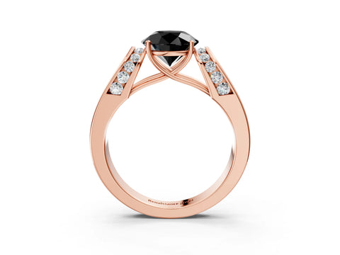 Rose gold Fancy Black Round Cut Cut Diamond Channel Set Solitaire Ring with Four-Prong Setting_3