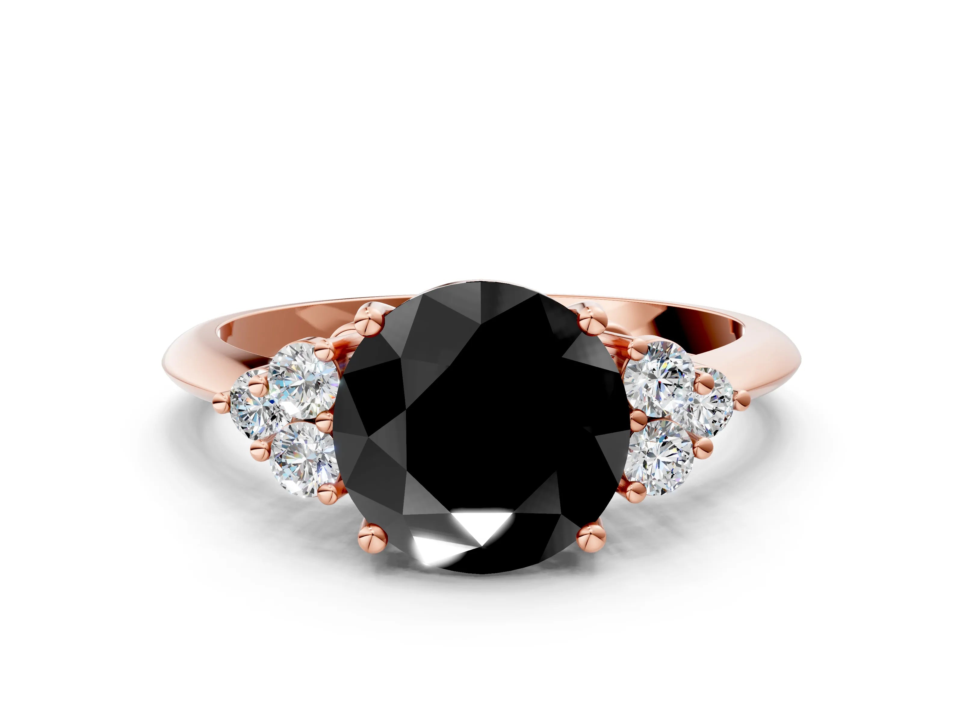 Rose gold Fancy Black Round Cut Cut Diamond Cluster Ring with Solitaire Band and Four-Prong Setting