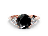 Rose gold Fancy Black Round Cut Cut Diamond Cluster Ring with Solitaire Band and Four-Prong Setting