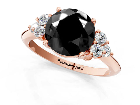 Rose gold Fancy Black Round Cut Cut Diamond Cluster Ring with Solitaire Band and Four-Prong Setting_1